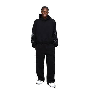 Sweat à capuche surdimensionné brodé de strass et survêtement ensemble hommes 450GSM polaire lourde Streetwear tenue deux pièces - Product Image 1