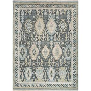 Alfombra Afgana de Lana Anudada a Mano con Diseño Geométrico Azul Tomillo 9x12 para Sala de Estar y Decoración de Pasillos Juveniles - Product Image 1