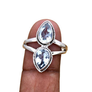 แหวนปาร์ตี้เซอร์คอนตัดลูกแพร์ทำด้วยมืออัญมณีเงินสเตอร์ลิง925ทึบ - Product Image 1