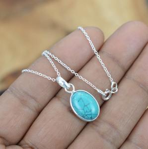 925 argent Sterling Turquoise pierres précieuses pendentif bijoux à la main en argent Boho Style pendentif bijoux pour femmes cadeau de mariage femme - Product Image 2