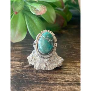 Eli Skeets Royston Turquoise <b>Sterling</b> <b>Silver</b> <b>Ring</b> Size 6.75 Vintage Geometric Bezel <b>Set</b> - Product Image 1