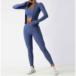 Ropa deportiva para mujer, correa ajustable, conjunto de entrenamiento de Yoga sin costuras, cintura media, cierre elástico, patrón sólido, logotipo frontal - Product Image 6