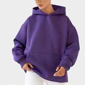 Sudadera con capucha de terciopelo largo de Invierno para mujer más vendida, ropa de calle teñida lisa, hombro caído sólido, Impresión de logotipo personalizado - Product Image 6