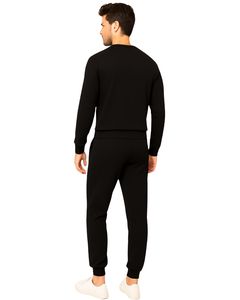 Conjunto deportivo informal unisex negro, top de manga larga y pantalones jogger con cordón, ropa de estar de algodón suave, atuendo deportivo - Product Image 2