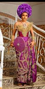 Hecho a mano de lujo indio nigeriano George envoltura vestido de baile estilo cristal diamante encaje decoración frente imperio hecho Nylon Lino - Product Image 3