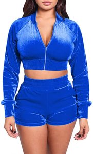 Femmes respirant coton 2 pièces ensembles solide velours sweat à capuche pull manches longues taille élastique Biker Shorts survêtement 2026 - Product Image 2