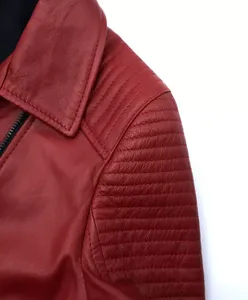 Womens Real Red Leather <b>Jacket</b> Double Zip Front Biker Coat Quilted Sleeve <b>Sheepskin</b> Outerwear Custom Slim Fit Moto <b>Jacket</b> - Product Image 5