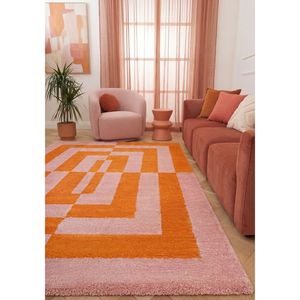 Joli Geometric Handmade <b>Flat</b>-Weave Orange & Pink Polyester <b>Rug</b> for Living Room Bedroom Teen - Product Image 2