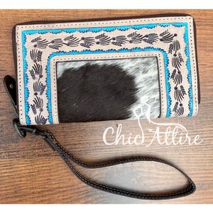 กระเป๋าคลัทช์หนังวัวมีสไตล์สไตล์ตะวันตกพร้อมซิปยาวกระเป๋าคลัทช์ใส่โทรศัพท์ใช้งานได้หลากหลาย - Product Image 1