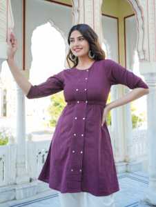 Tunique décontractée en coton Kantha à rayures imprimée à la cheville pour femmes, couleur vin, motif floral, écologique, à séchage rapide, respirante - Product Image 3