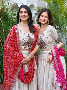 2024 verano Casual fiesta de niñas Lehenga Choli tejido puro seda hasta el suelo tejido estampado Festival bordado secuencia lavable - Product Image 4