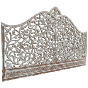 Handmade Wood Carved <b>Headboard</b> Lighted Adjustable Height White Wash Boho Coastal <b>Wall</b> <b>Mount</b> Bedroom Furniture for Home Decor - Product Image 3