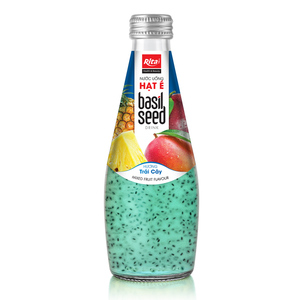 Venta caliente Bebida de semilla de albahaca Sabor de fruta mixta Botella de vidrio de 290ml Venta al por mayor Suministro de fábrica OEM Disponible Bebida refrescante - Product Image 1