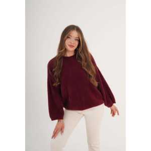 Pull en maille bouclée bordeaux pour femme, coupe ample, vente en gros - Product Image 3