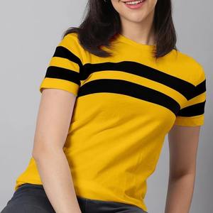 Nueva Camiseta de Moda para Mujer, Personalizada, de Algodón a Rayas, de Manga Corta, Cuello en V, Estampado de Leopardo, Corte Regular, Informal, Ecológica - Product Image 1