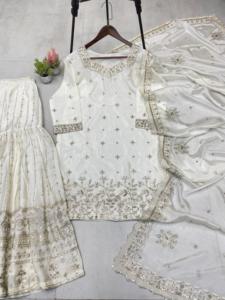 Elegante último exclusivo Chinon blanco elegante Sharara traje de moda de fiesta de lujo ropa de novia muy exigente ropa de mujer chica - Product Image 3