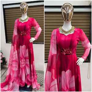 ชุดกาวน์สำหรับใส่ไปงานปาร์ตี้ดีไซน์ใหม่,ชุดเดรสฟังก์ชันชุดแต่งงานพิมพ์ลายดอกไม้เก๋ๆเต็มตัว - Product Image 4