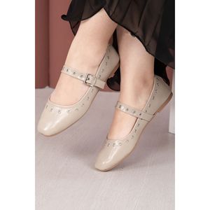 Ballerines Mary Jane confortables d'automne, détails œillet, beige, bout pointu, fermeture à enfiler, dessus en cuir véritable et semelle intérieure en daim - Product Image 2