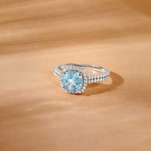 Bague en argent inspirée de la nature Bijoux en argent sterling 925 avec pierre de topaze bleue Bague de mode pour femmes Anniversaire de fiançailles - Product Image 1