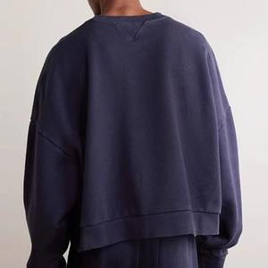 100% coton haute qualité sweats éponge français surdimensionné culture col rond solide motif haut tendance sweats pour l'hiver - Product Image 6