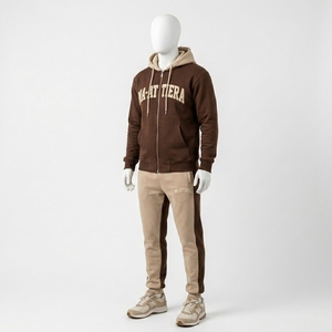 Men Brown Beige Zip <b>Hoodie</b> Tracksuit Set Sweatshirt Jogger Pants Premium Sportswear Gymwear Training <b>Running</b> Fitness Casual Wear - Product Image 1