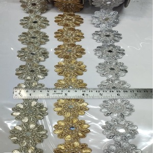 Custom Made Breathable Eco-Friendly Metallic Gold Zari Lace <b>Fabric</b> with Fine Zari Work for Bridal & Festive Dress Trimmings - Product Image 4