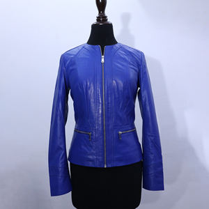 Chaqueta de Cuero Azul Cortavientos a Precio de Fábrica para Mujer, Chaqueta de Cuero Informal para Mujer a un Precio Razonable - Product Image 1
