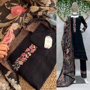 Indian Pakistani Clothing Ethnic Wear Straight Cut Kurtis with Fancy Neck and <b>Sleeves</b> Women's Ready to Wear Kurta Sets - Product Image 1