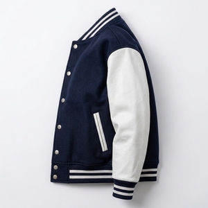 Premium Navy <b>Leather</b> Sleeve Letterman <b>Jacket</b> Wool Body Embroidered Patch Bomber College Streetwear <b>Jacket</b> Custom OEM ODM Bulk US - Product Image 4