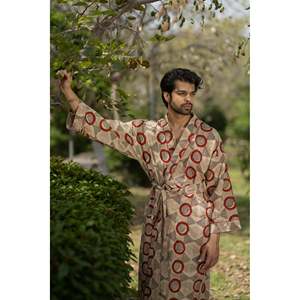 Peignoir Kimono Bohème en Pur Coton pour Homme, Robe de Chambre Géométrique de Luxe, Peignoir Unisexe d'Été, Combinaison de Bain, Coupe Décontractée, Polaire de Plage - Product Image 4