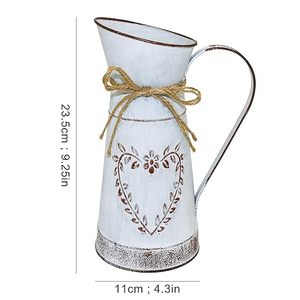 Country-Style Galvanized Metal Iron Farmhouse Vintage Storage <b>Basket</b> <b>Handle</b> Decorative Flower Vase Pitcher Rayan International - Product Image 4