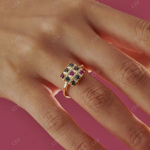 Baguette Real Diamond Engagement <b>Ring</b> for <b>Women</b> Round Cut <b>Black</b> Diamond and Pinkish Ruby <b>Ring</b> Sparkling Diamond Bridal <b>Ring</b> - Product Image 2