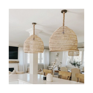 Traditional Boho Mediterranean Transparent Handwoven Rattan Lampshade <b>Pendant</b> Lamp Shade Cover for Restaurant <b>Lighting</b> - Product Image 4