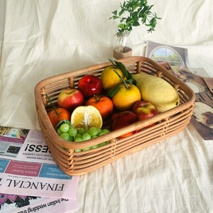 Handwoven Natural Rattan <b>Rectangular</b> <b>Storage</b> Tray Brown Wicker Organizer <b>Basket</b> for Home Decor Serving - Product Image 6