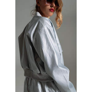 Chaqueta Bomber Metálica Plateada con Bolsillos Delanteros para la Temporada de Primavera - Product Image 4