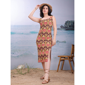 Vestido de fiesta elegante ajustado sin mangas con cuello cuadrado y estampado Floral para mujer, tejido pesado importado estirable por debajo de la rodilla - Product Image 5