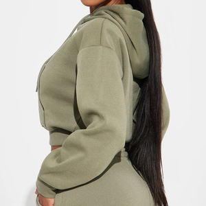 เสื้อครอปมีฮู้ดผ้าฝ้ายแบบหูรูดสำหรับผู้หญิงเสื้อสเวตเตอร์โลโก้ออกแบบได้ตามต้องการดีไซน์ทันสมัยสำหรับผู้หญิง2025 - Product Image 3