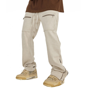 2025 pantalon Cargo évasé à taille élastique personnalisé pour hommes pantalon évasé à fermeture éclair avec décoration peinte Style avant plat - Product Image 6