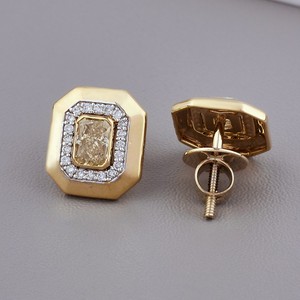 Boucles d'oreilles halo en diamant jaune radiant cultivé en laboratoire certifié IGI Avina Jewels, or massif 14 carats plaqué rhodium, luxe - Product Image 1