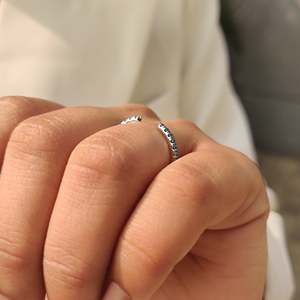 Blue Lab Grown VS Clarity Round Brilliant Cut Wedding Band with Open <b>Gap</b> Elegant Diamond Rings Collection for Women - Product Image 5