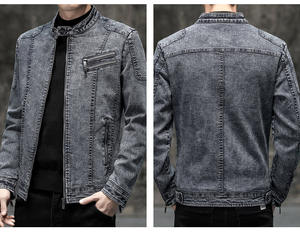 Chaqueta vaquera de algodón para hombre con cierre de cremallera, chaqueta deportiva bordada para motocicleta, diseño de chaqueta terminada con cuello vuelto - Product Image 3