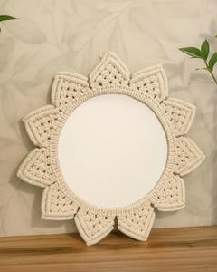 Customized design macrame wall <b>mirror</b> with cute fringe and natural details perfect for decorative layering or <b>compact</b> spaces - Product Image 2