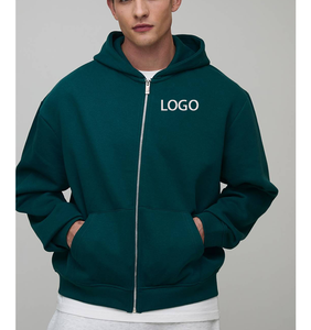 Sudadera con capucha de invierno para hombre con letras bordadas, precio mayorista, antiarrugas, de felpa francesa, con cremallera frontal decorativa, de peso pesado - Product Image 1