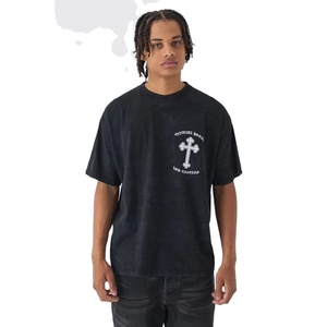 Wholesale Acid Washed Unisex Vintage Cotton t Shirts Oversized Boxy Fit Cropped <b>Tshirt</b> for Men - Product Image 1