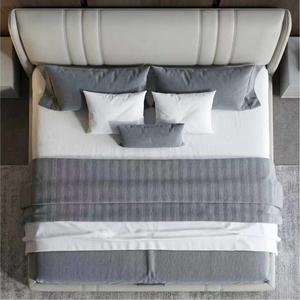 Cadre de lit OEM ODM style crème, revêtu de cuir véritable, gain de place, <span class=keywords><strong>sommier</strong></span> en bois massif de pin, cadre de lit king size - Product Image 1