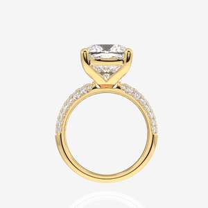 แหวนเพชรโมอิสซาไนต์ทอง 9K ดีไซน์สามชั้นแบบ Pave Cushion Cut - Product Image 4