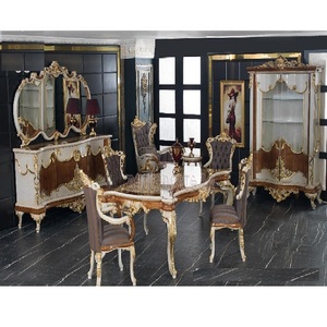 Dual Shade Hand Carved Modern Teak Wood 4 Seater Dining <b>Table</b> Set Luxury Customizable Dining Room Furniture - Product Image 1