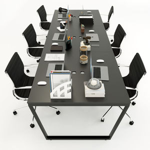 Mesa de Estilo Minimalista SFTC007 para 6 Personas, de Madera de Caucho con Patas de Acero, Diseño Equilibrio - Product Image 2