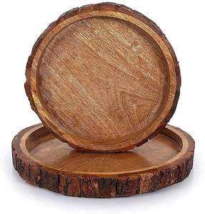 Mangue en bois servant forme ronde rustique majordome plateaux décoratif ferme pouf bougeoir décor à la maison pour porte-café - Product Image 2