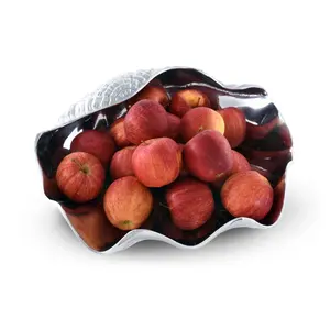 Bol en métal artisanal élégant pour la décoration de vente au détail aux États-Unis, exportation, poignées texturées, bol à fruits élégant, large, plaqué, sûr, Zahid Exports - Product Image 1
